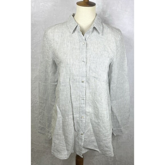 Eileen Fisher Tops - Eileen Fisher 100% Linen Button Front Blouse Striped Multicolor Size XS